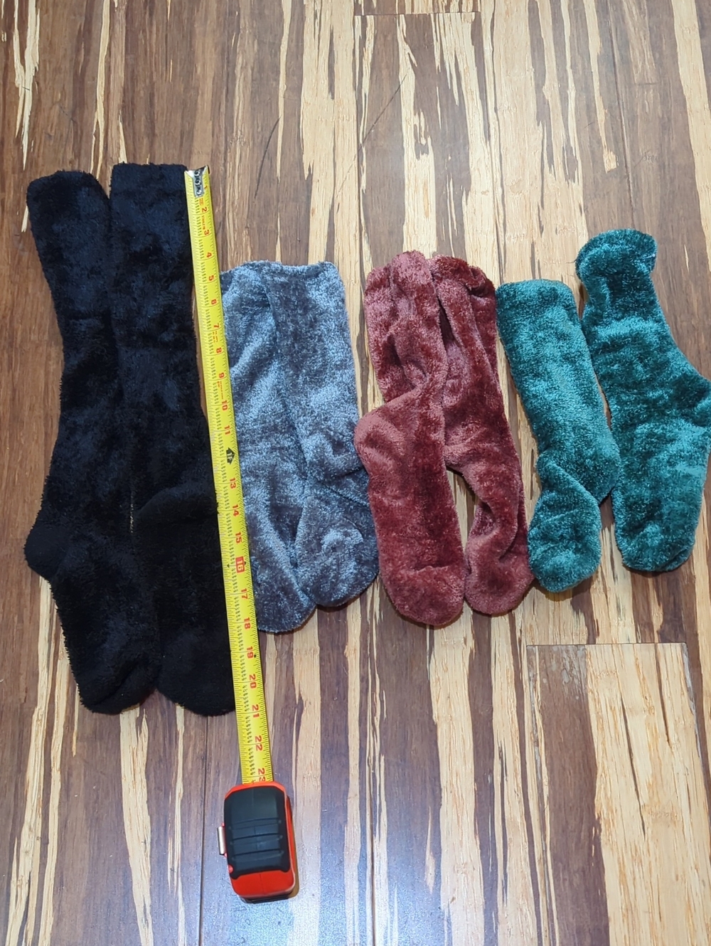 Plush Chenille Socks - Black, Gray, Burgundy, Green (4 pair)